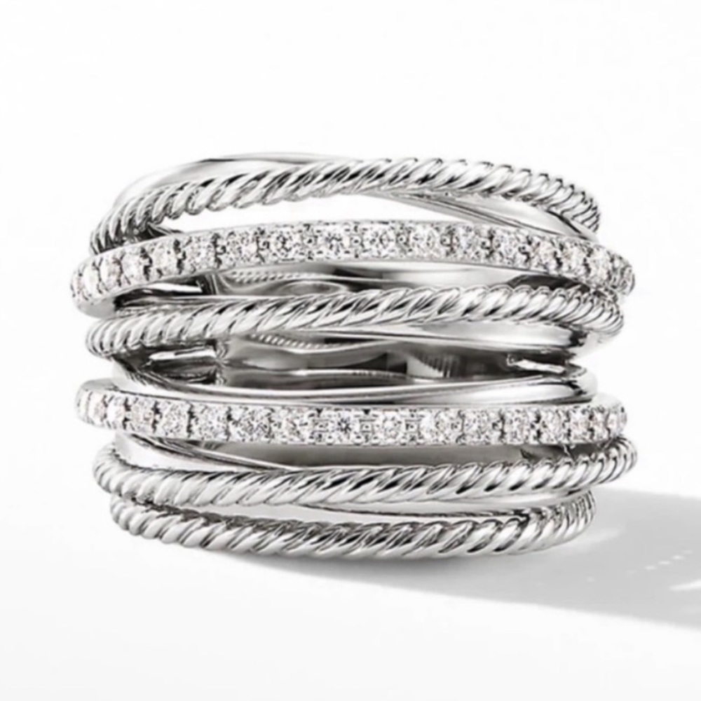 NEW MULTI LAYER 925 STERLING SILVER DIAMOND RING, BEAUTIFUL RING, SHINY RING